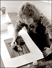 Cin Abney Tiedeman working on my portrait for the back cover of Modern Phonography, 1978.