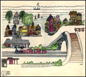 Bill Ivins' cover designs for our never-to-be-released LP, showing the town of Garrison in the present, and how it might look in the future.