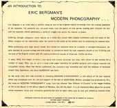 An Introduction to Eric Bergman's Modern Phonography insert.